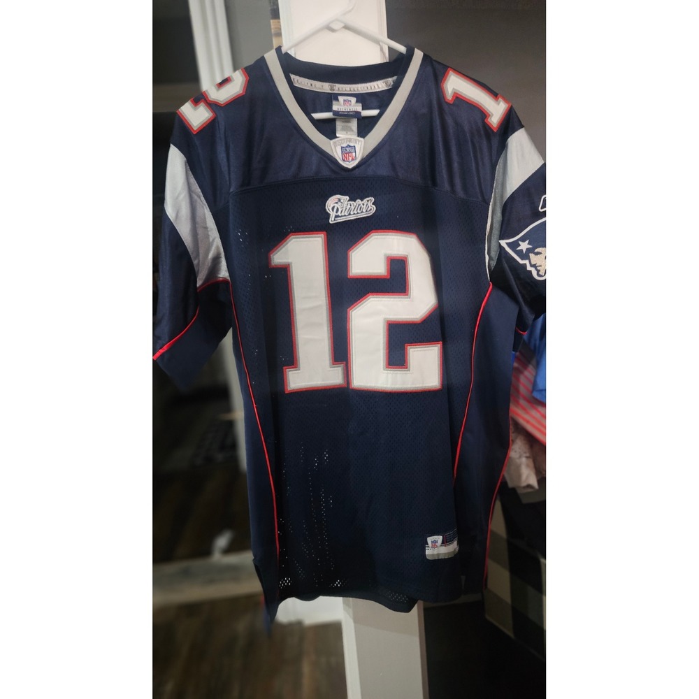 Reebok NFL Authentic Tom Brady New England Patriots Jersey Mens 50 Navy Blue #12